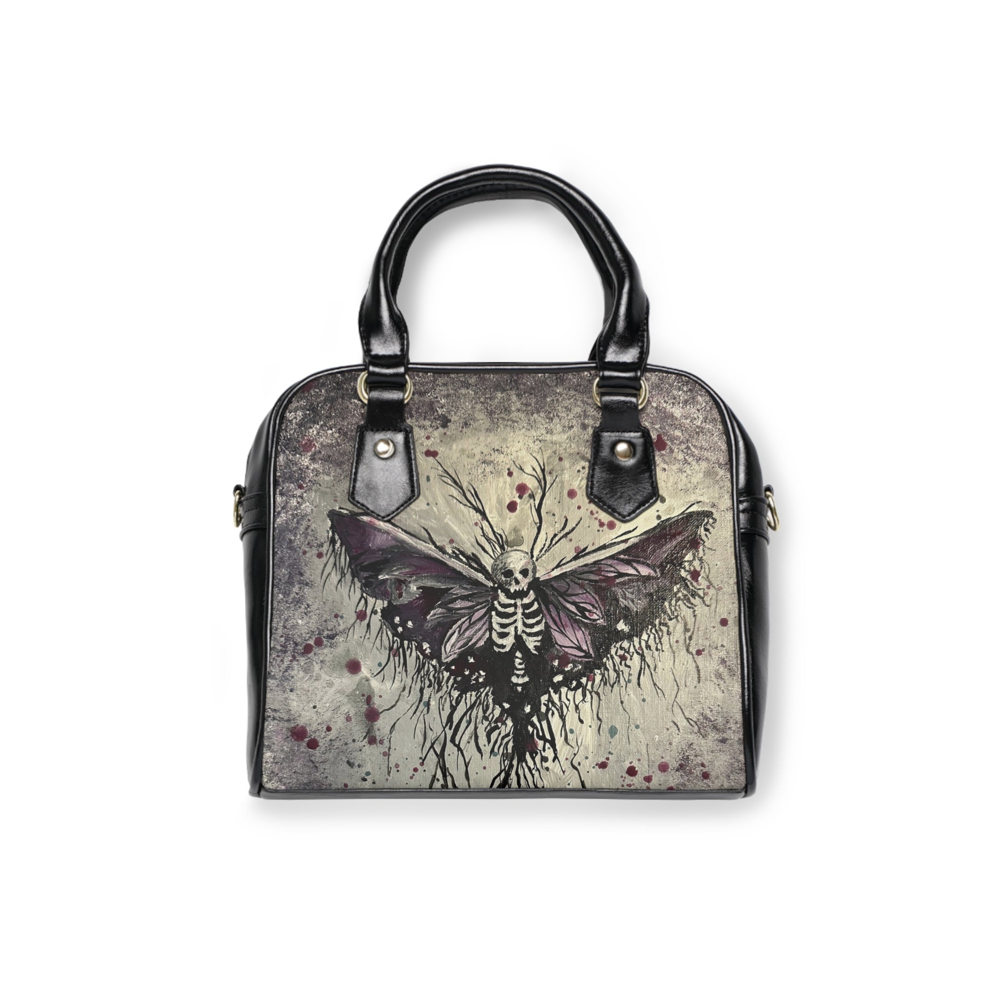 Gothic Moth Shoulder Handbag – Skeleton Wing Art Tote for Alternative Fashion