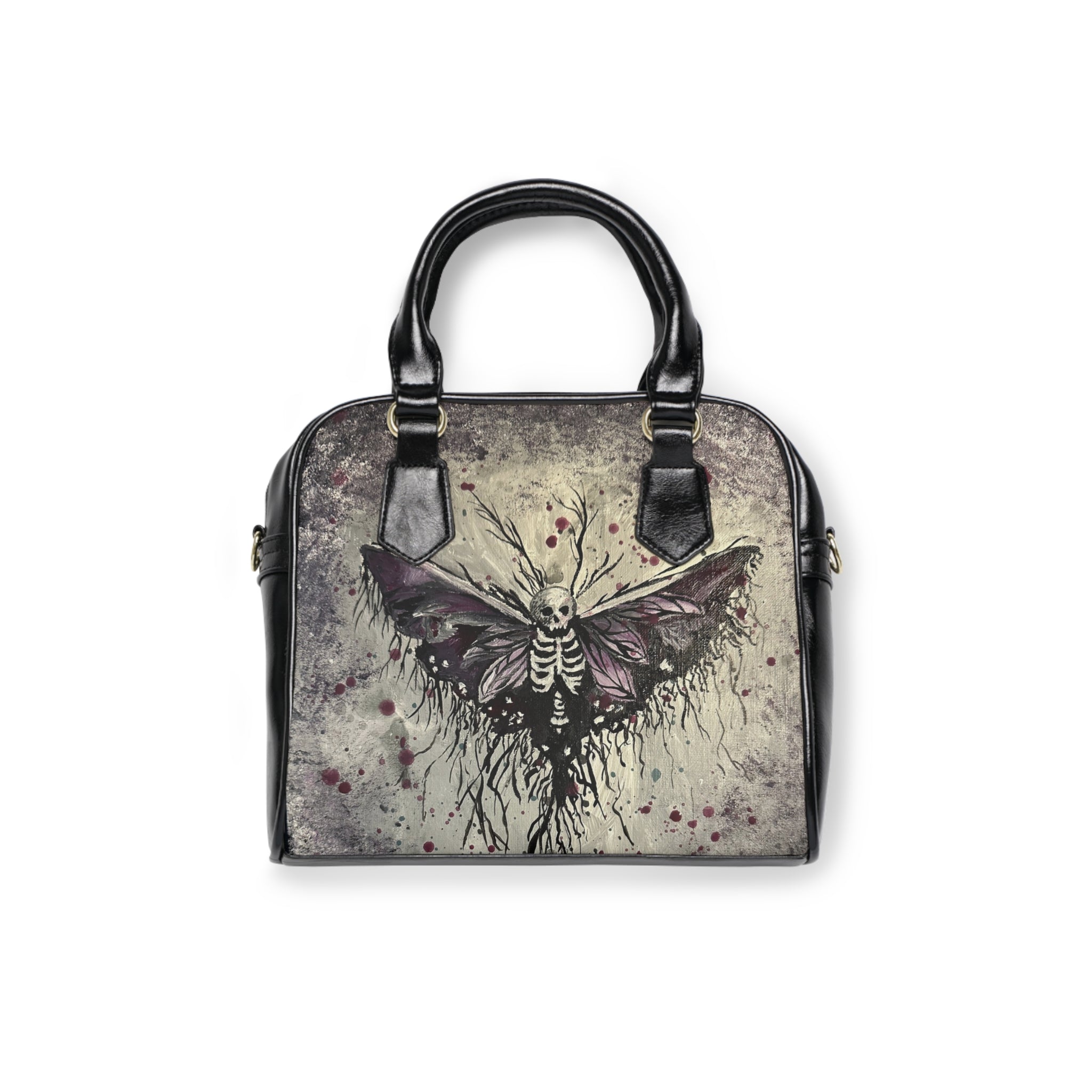 Gothic Moth Shoulder Handbag – Skeleton Wing Art Tote for Alternative Fashion