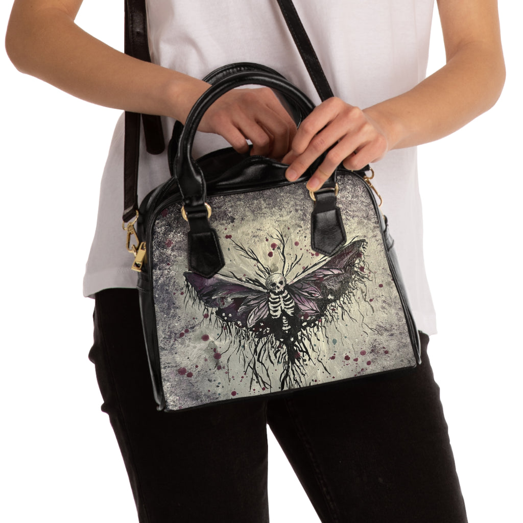 Gothic Moth Shoulder Handbag – Skeleton Wing Art Tote for Alternative Fashion