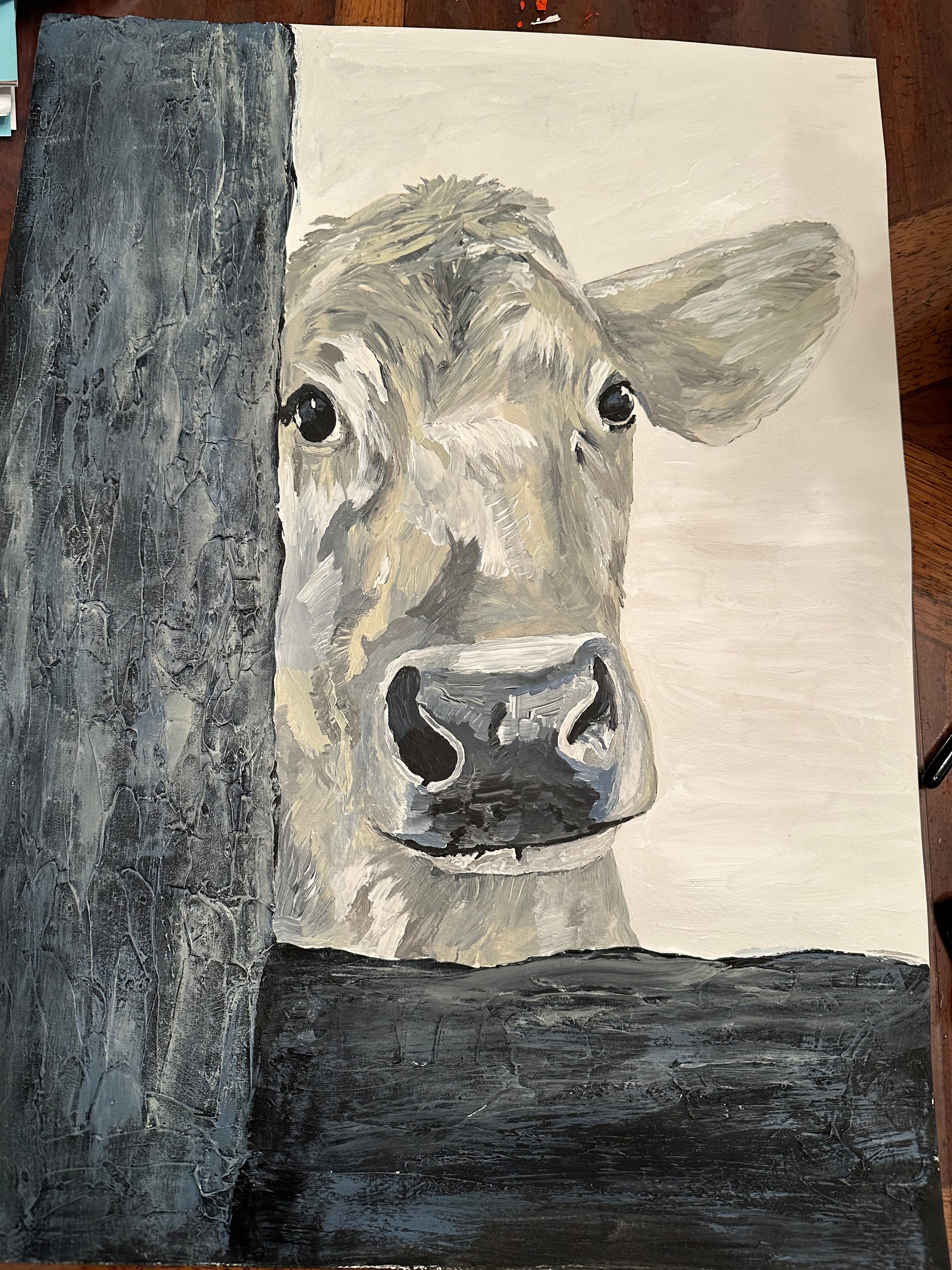 Cow looking in- mixed media