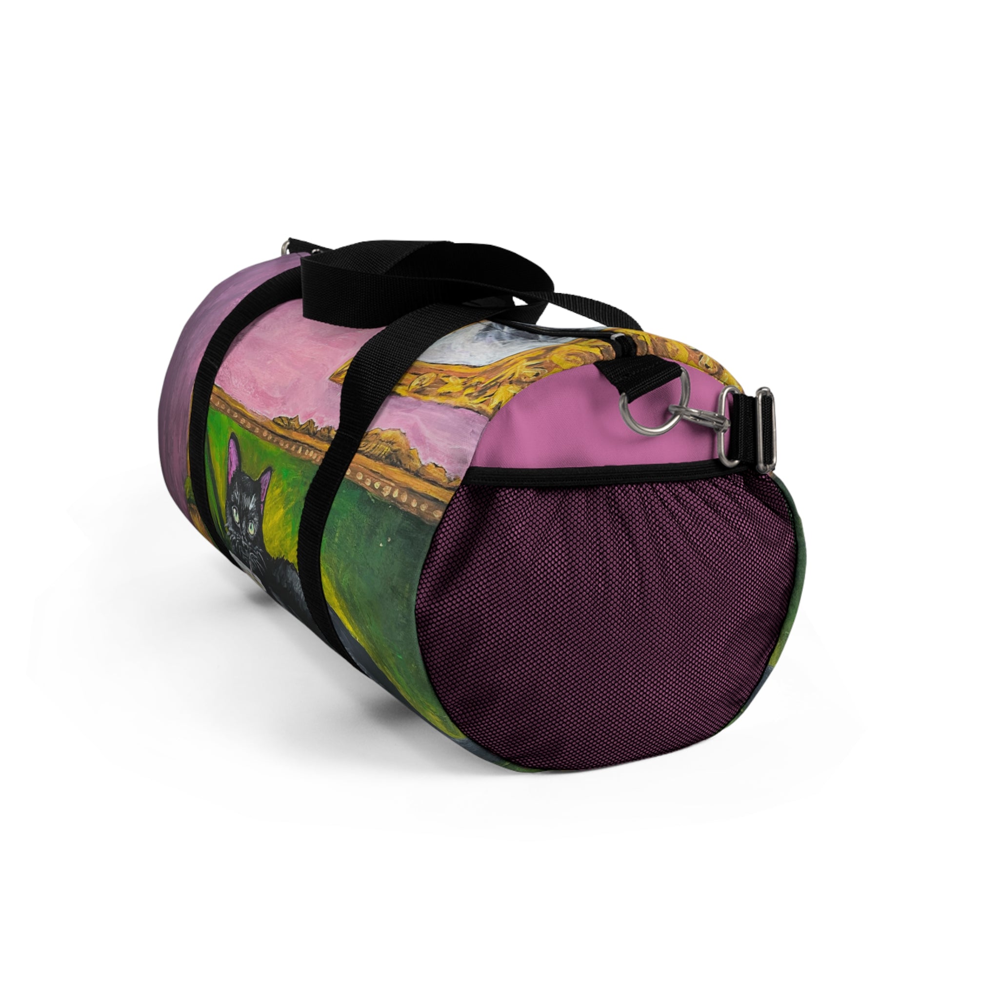 Black Cat Lounge Duffel Bag — Artistic Pet Portrait Gym Weekender