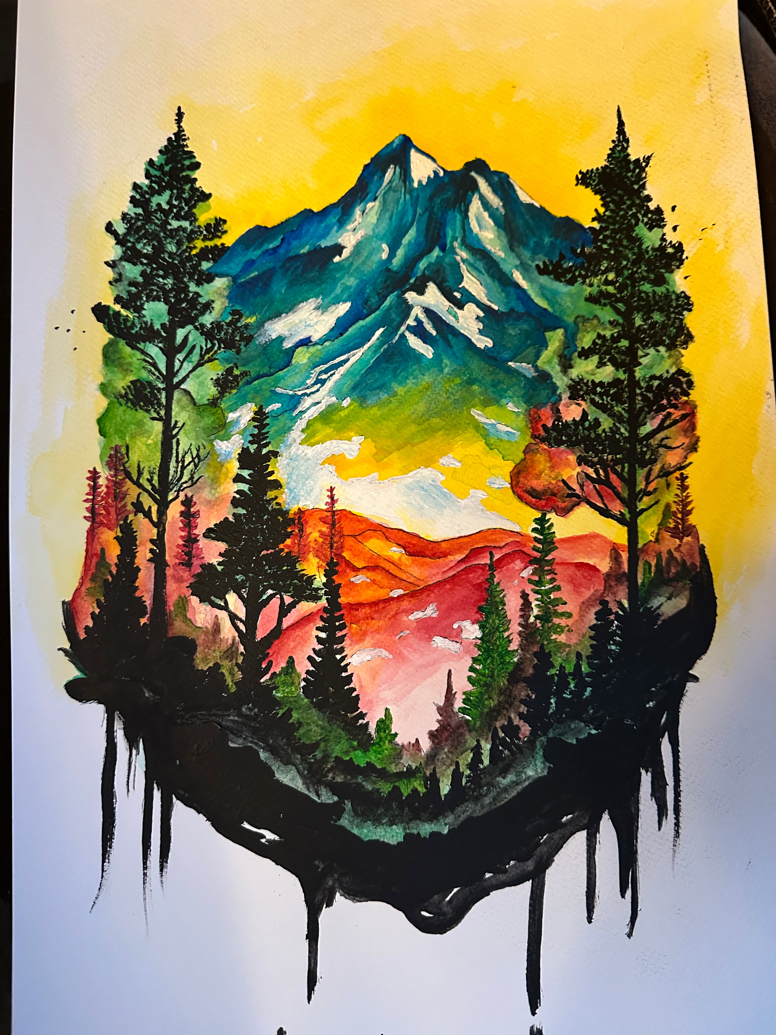 Rainbow Mountain Watercolor