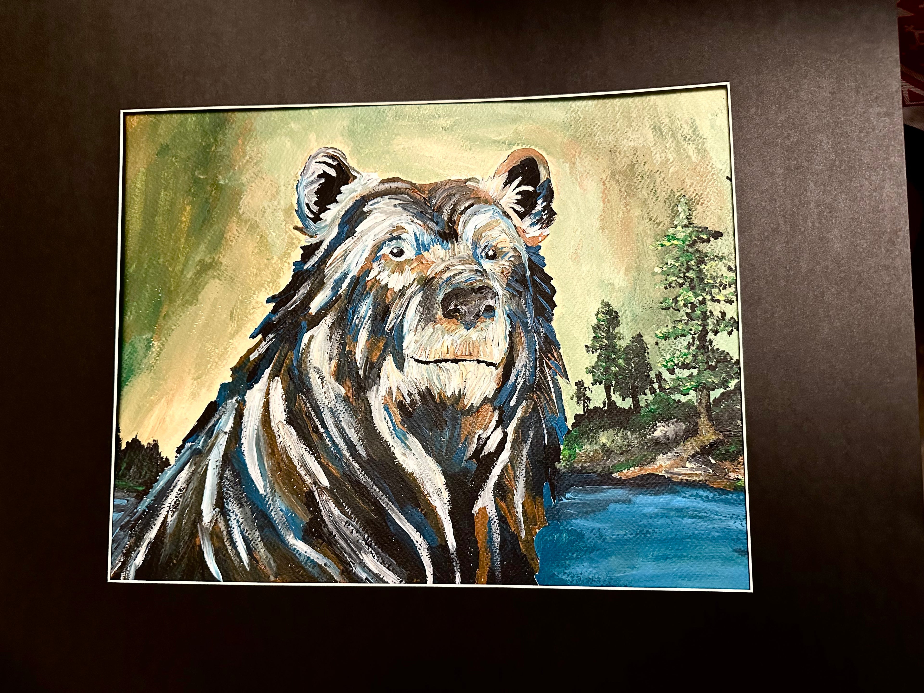 black bear at the lake in acrylic