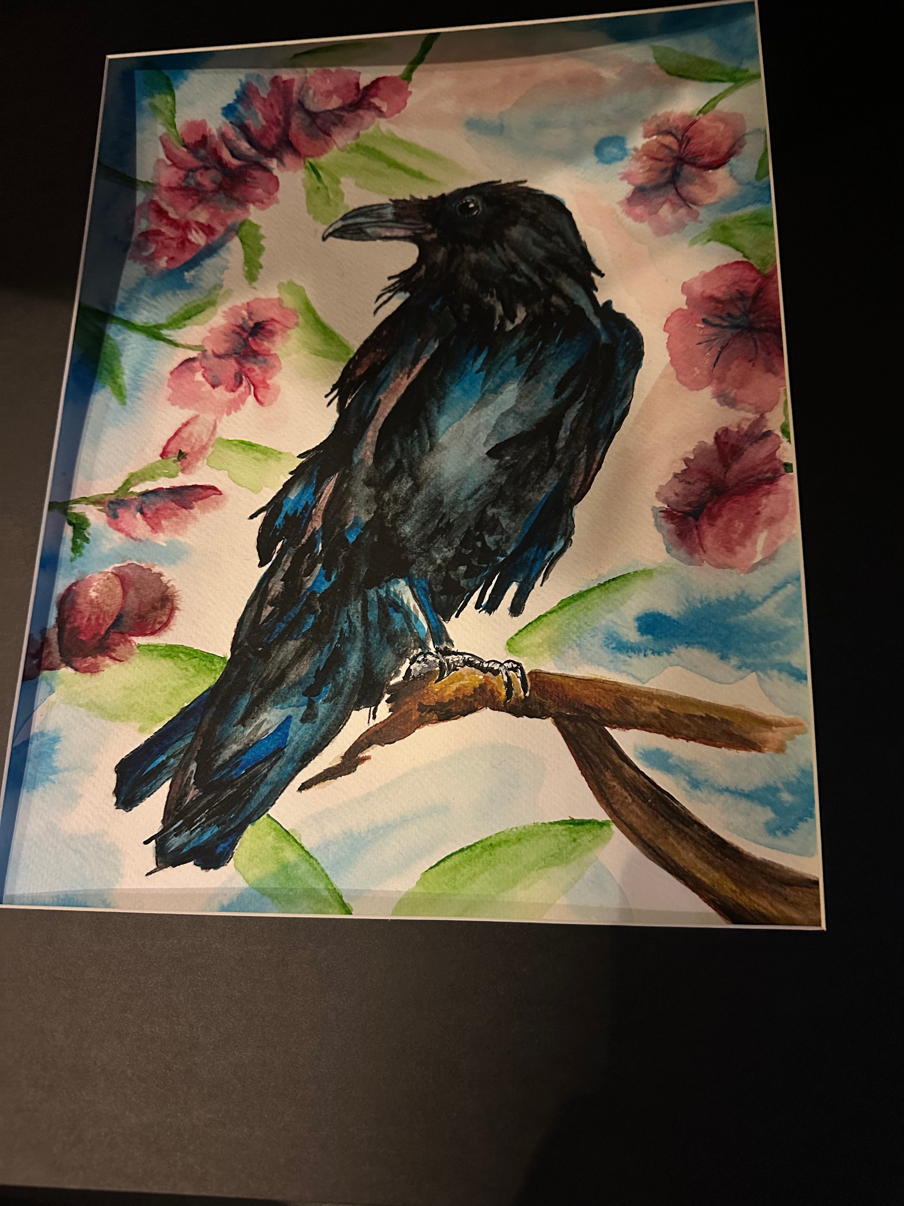 Raven with flowers