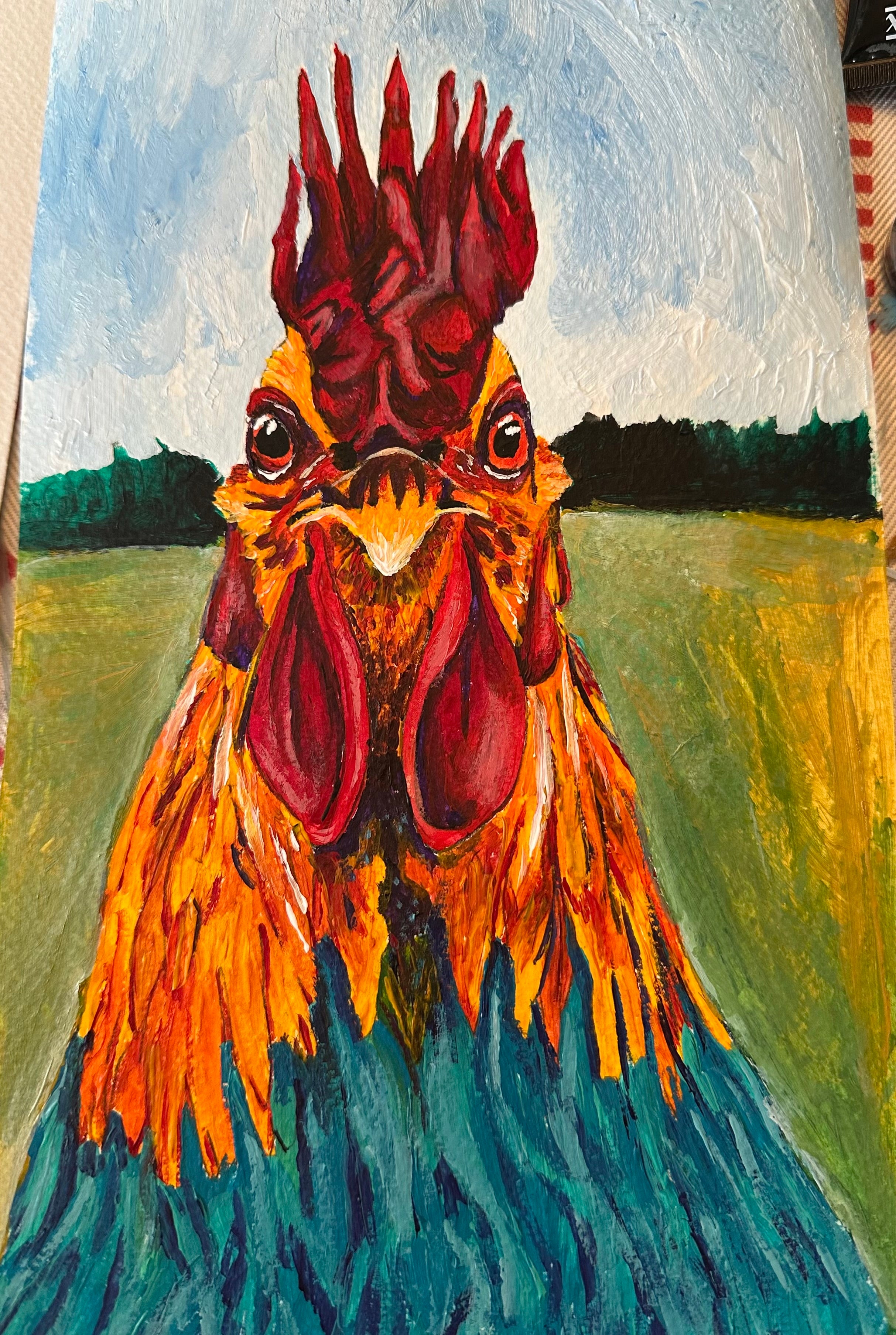 Rooster in acrylic