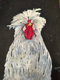 White rooster black background