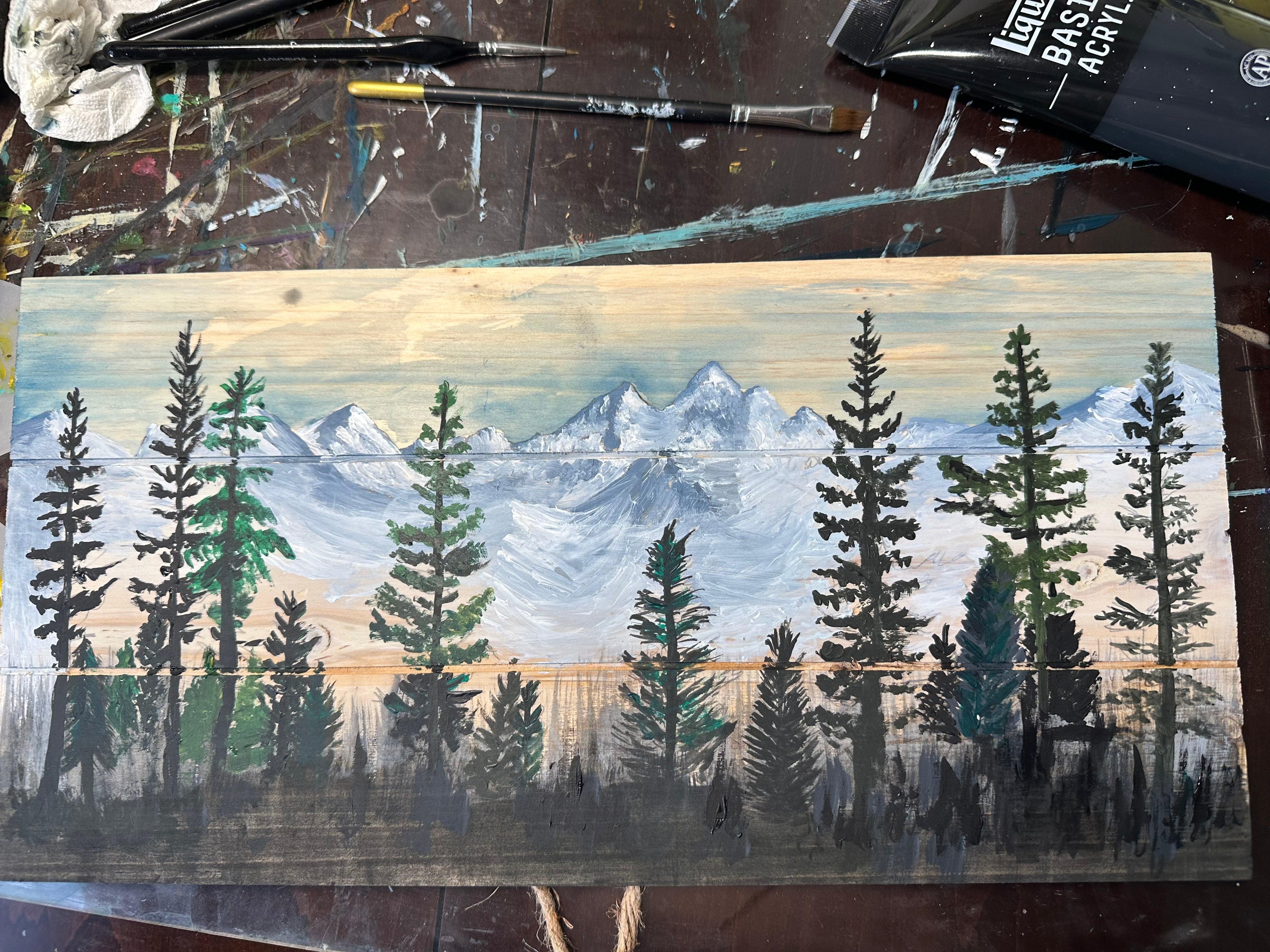 Mountains on wood